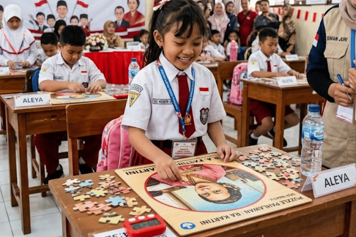 Lomba menyusun puzzle pahlawan masih jarang ditemukan