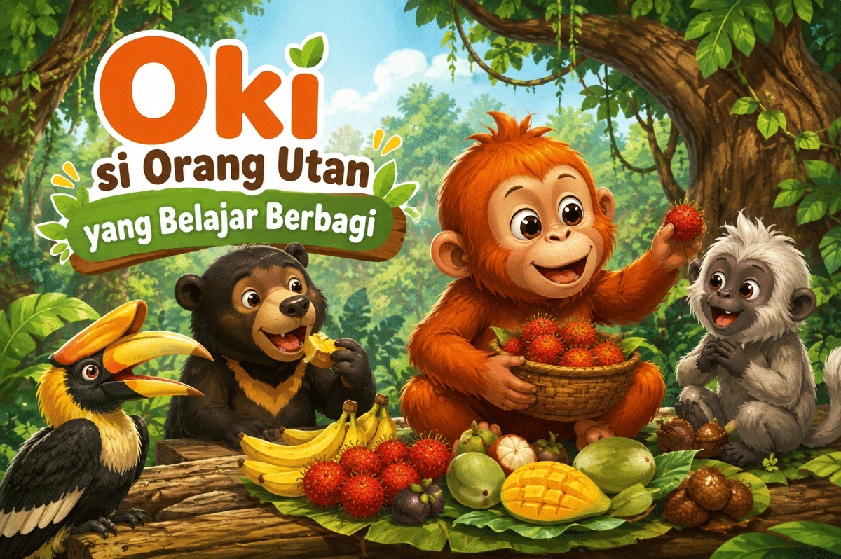 Dongeng Fabel: Oki si Orangutan yang Mau Belajar Berbagi