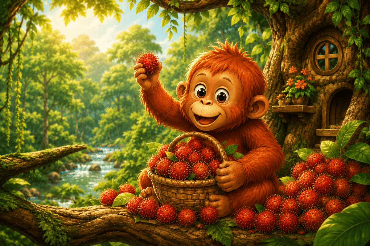 Oki si Orangutan memiliki banyak buah Rambutan