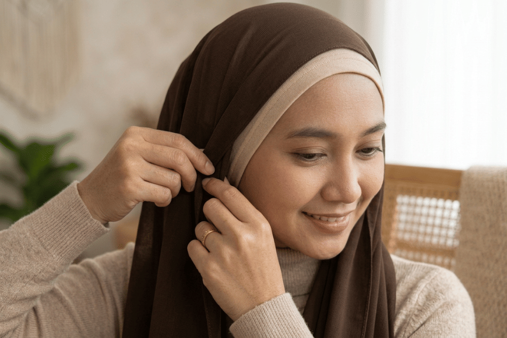 Atur layer hijab agar terlihat seimbang