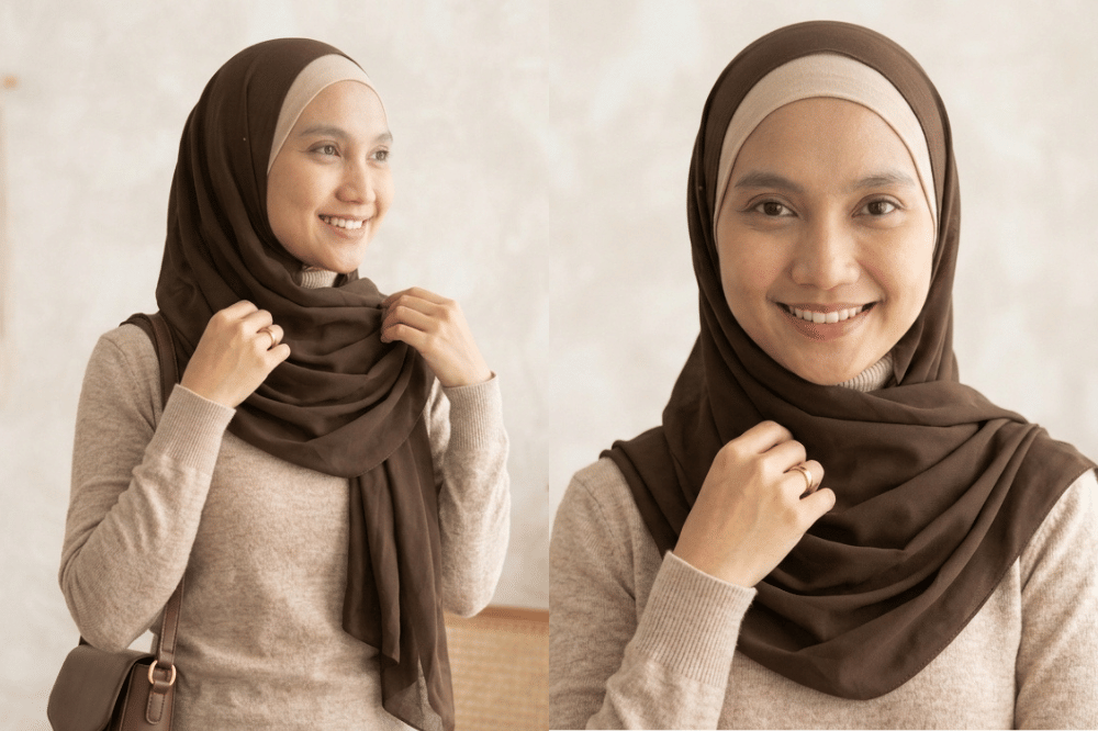 Two-Tone Hijab Jadi Tren, Ini Cara Layering Ciput dan Hijab Kekinian