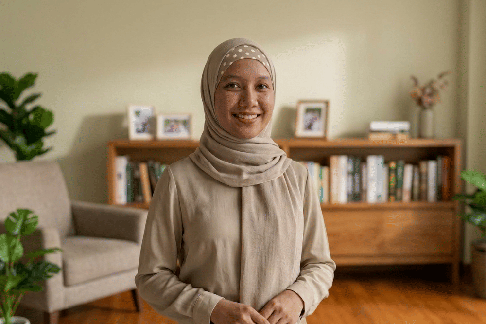 Ciput polkadot untuk tampilan two-tone hijab