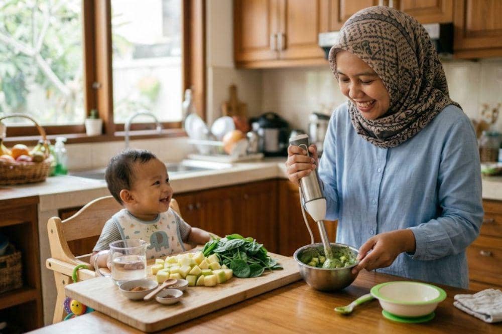 Cara membuat bubur apel dan bayam untuk MPASI