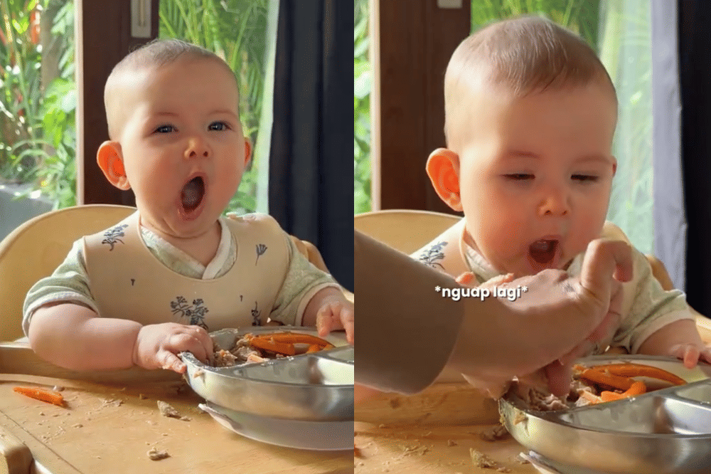 Momen Kaia anak Steffi Zamora makan