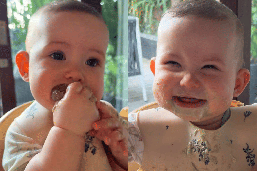 Momen Kaia anak Steffi Zamora makan