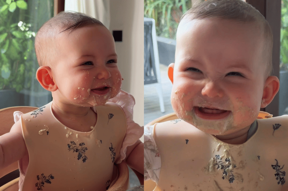 7 Momen Kaia Anak Steffi Zamora Makan, Belepotan tapi Menggemaskan