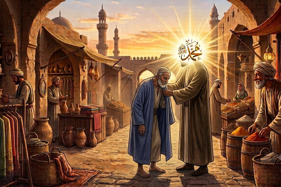 Keteladanan nabi Muhammad SAW memberikan baju yang baru dibelinya kepada seorang kakek tua