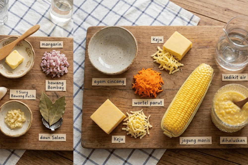 Bahan-bahan jagung keju untuk MPASI