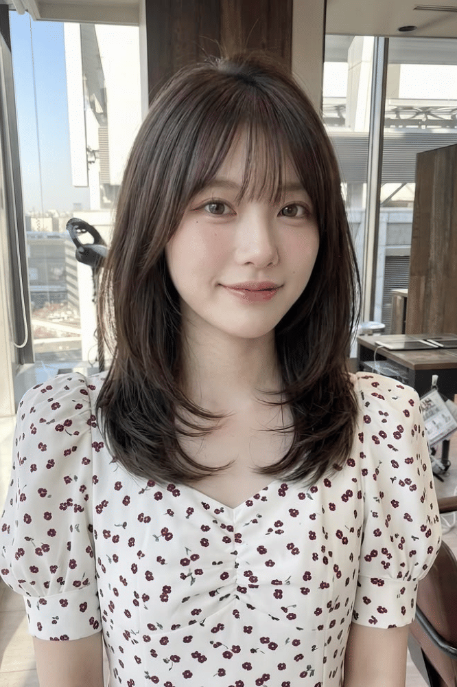 Oval Layer dengan Wispy Bangs