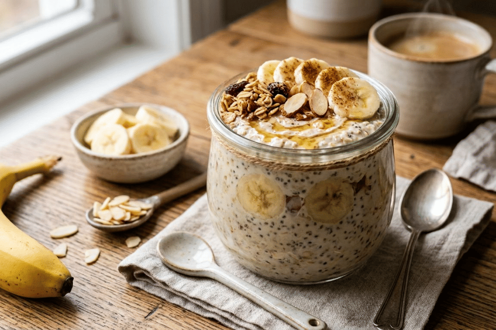 Resep Overnight Oatmeal Almond & Pisang untuk ASI Booster