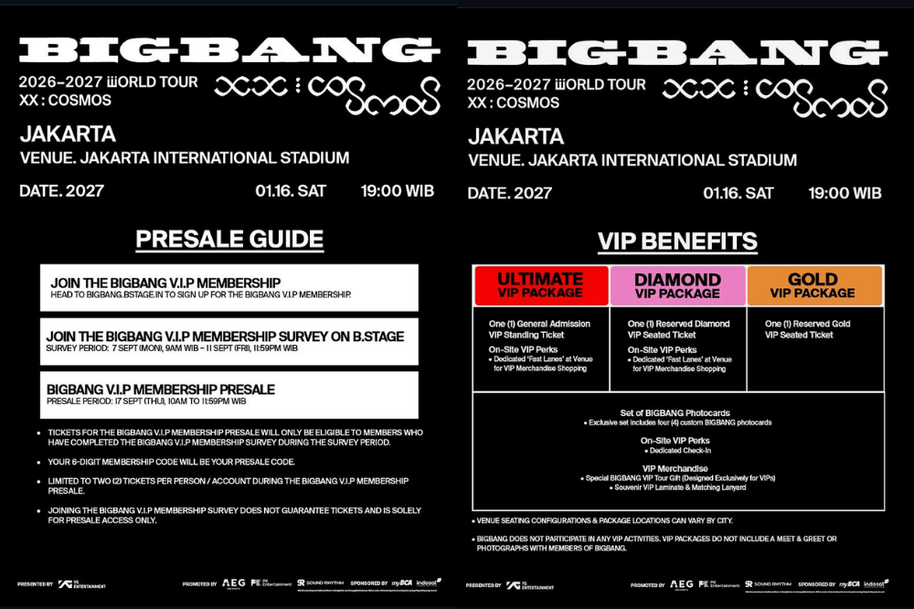 Konser BIGBANG XX: COSMOS in Jakarta 2027, Harga dan Jadwal Ticketingnya