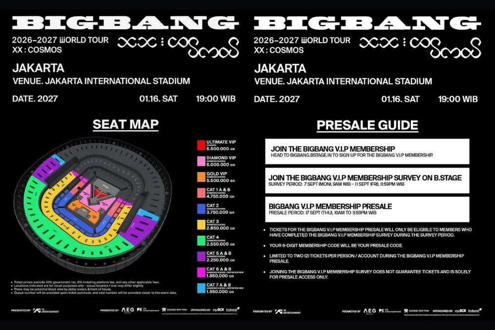 Konser BIGBANG XX: COSMOS in Jakarta 2027, Harga dan Jadwal Ticketingnya