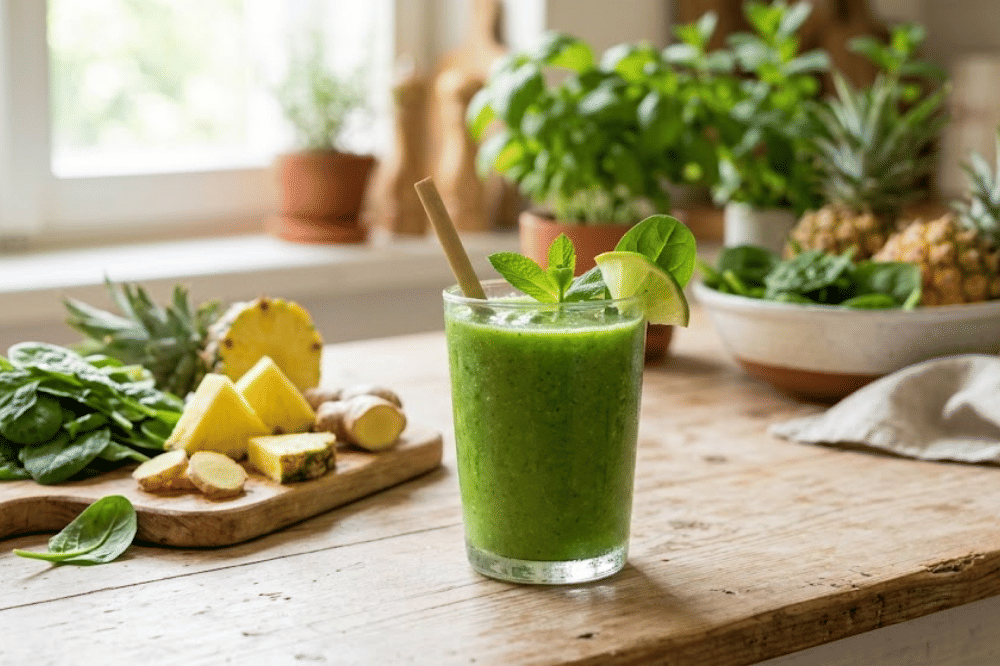 Jus detox bayam dan nanas