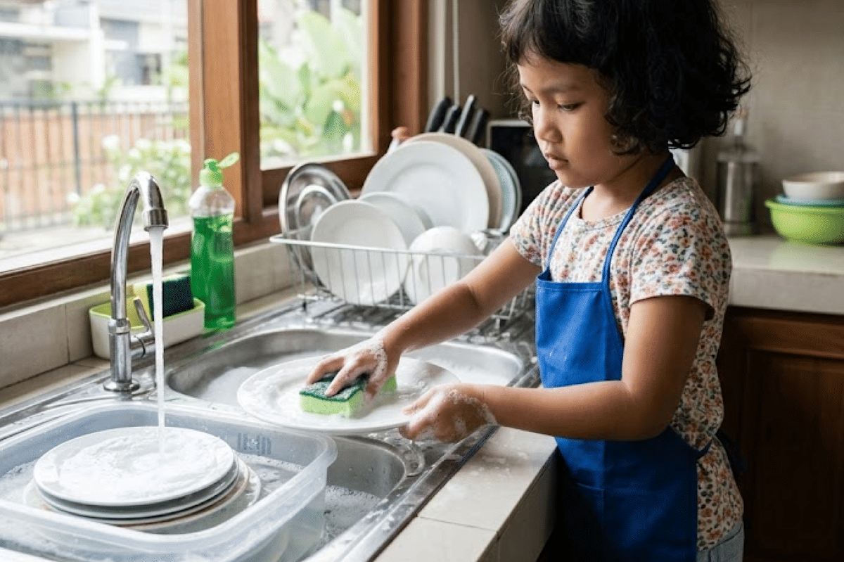 Biasakan anak untuk cuci piring, karena akan melatih tanggung jawab