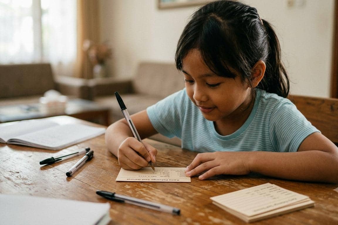 Anak sedang membuat kartu informasi darurat