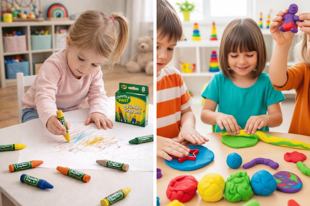 Mainana krayon dan playdough untuk anak