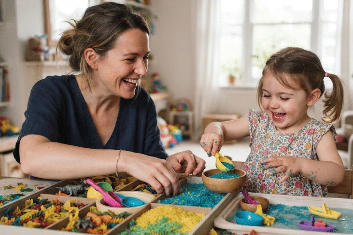 Gunakan beras, pasta kering, atau air untuk membuat sensory play