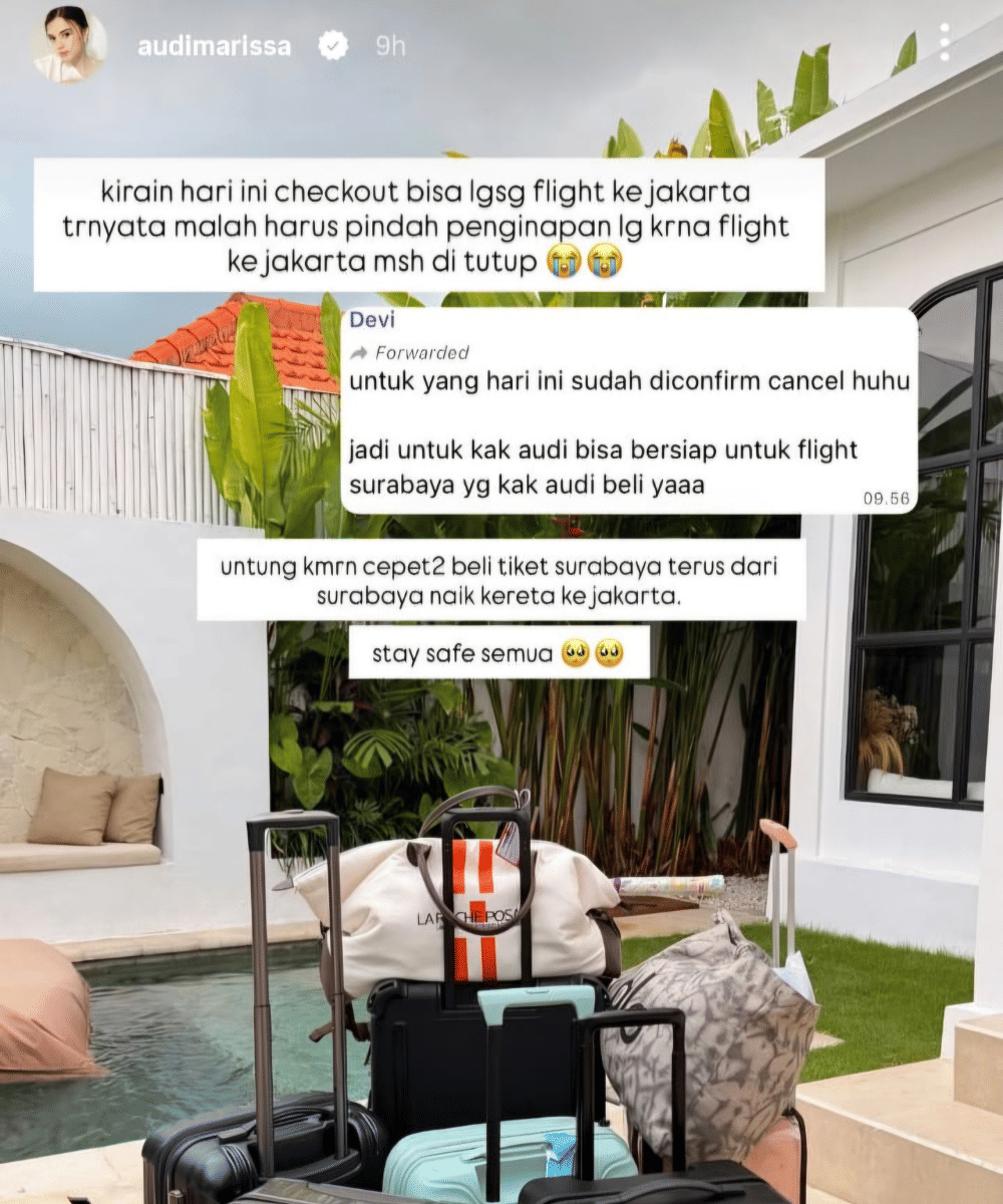 Audi Marissa harus pindah penginapan karena penerbangan masih ditutup