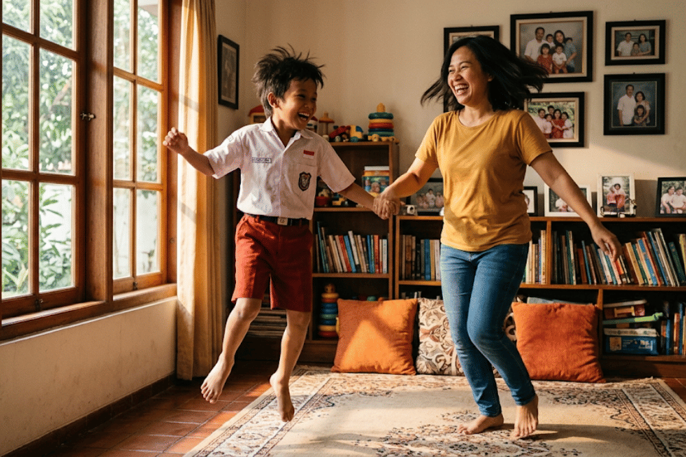 Orangtua dan anak sedang menari 