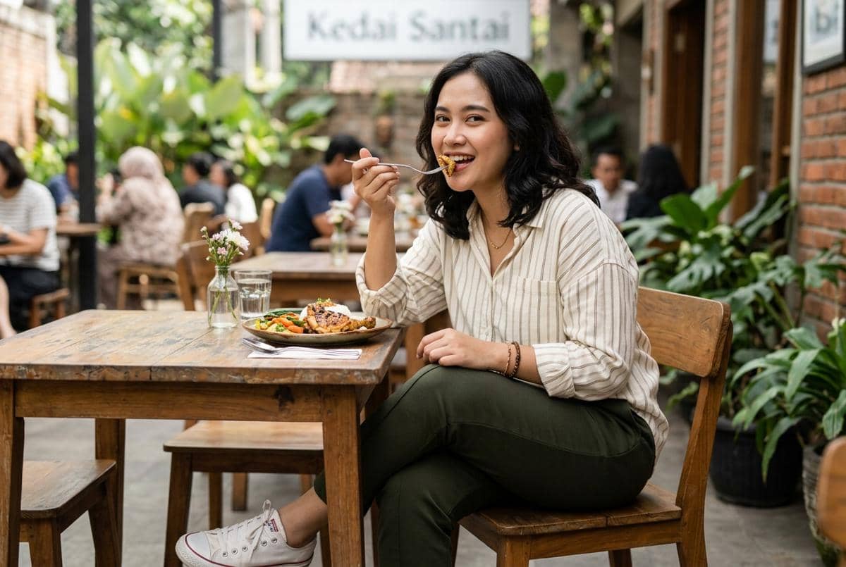 Padukan celana Ponte dengan kemeja bergaris