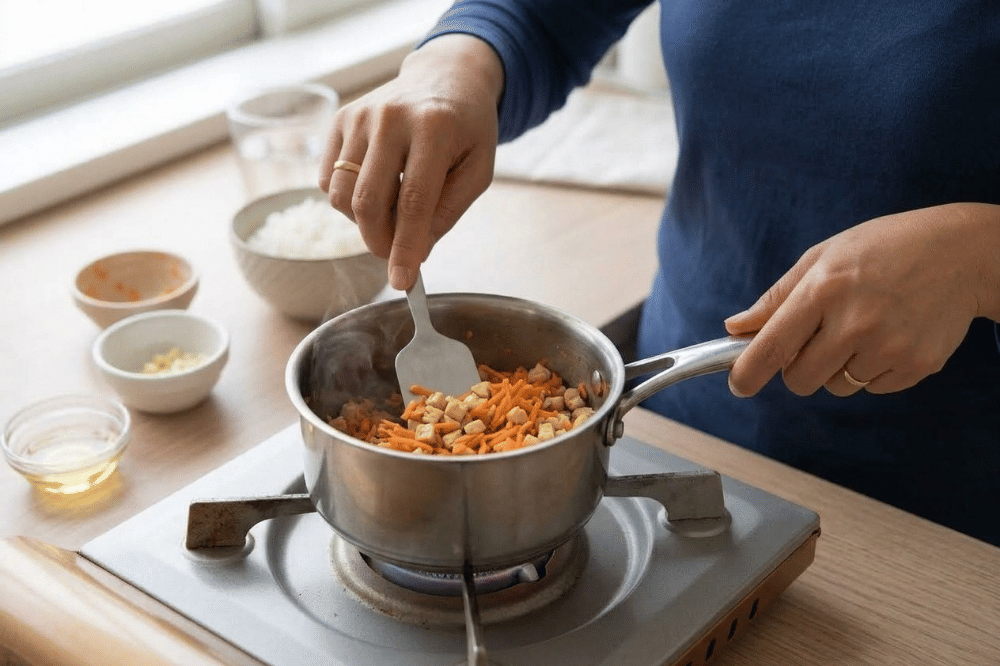 Cara membuat bubur telur tempe