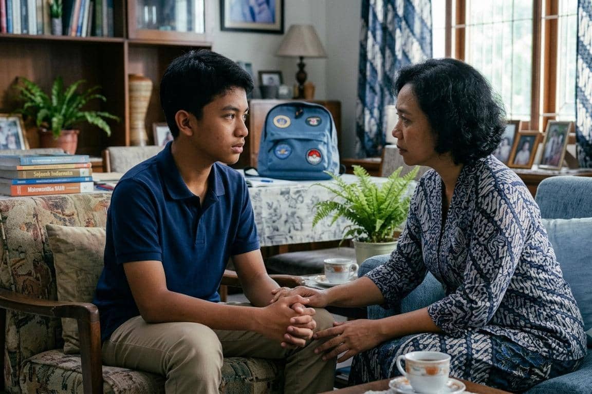 Anak dan mama sendang berbicara serius sekali