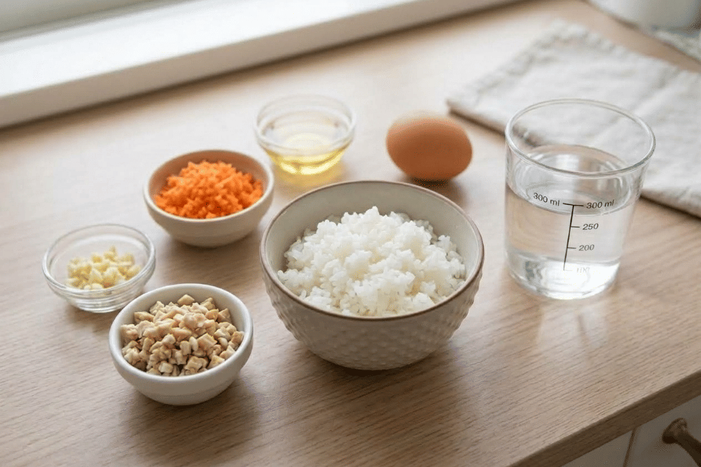 Bahan-bahan bubur telur tempe