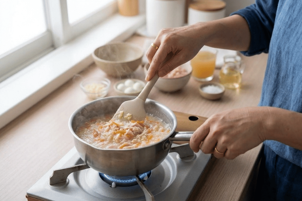 Cara membuat bubur ayam wortel telur puyuh