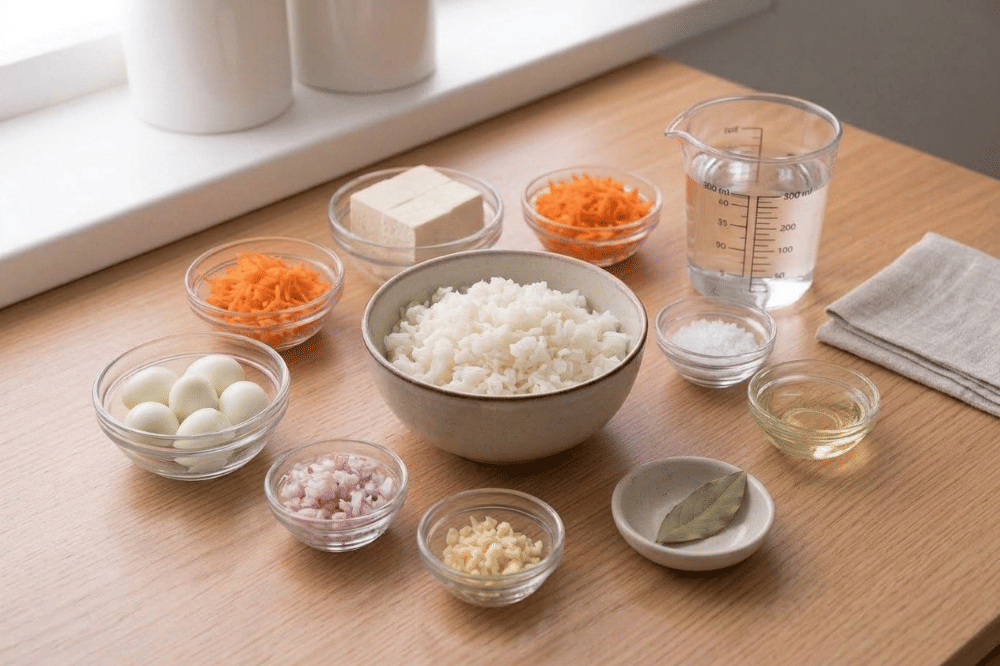 Bahan-bahan bubur tahu telur puyuh