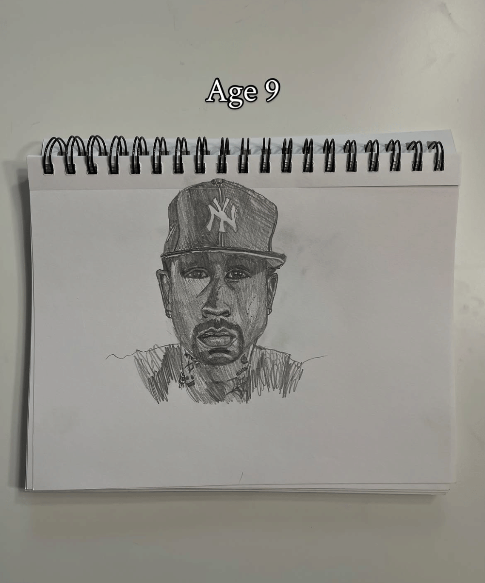 Usia 9 tahun, menggambar sosok dengan topi baseball