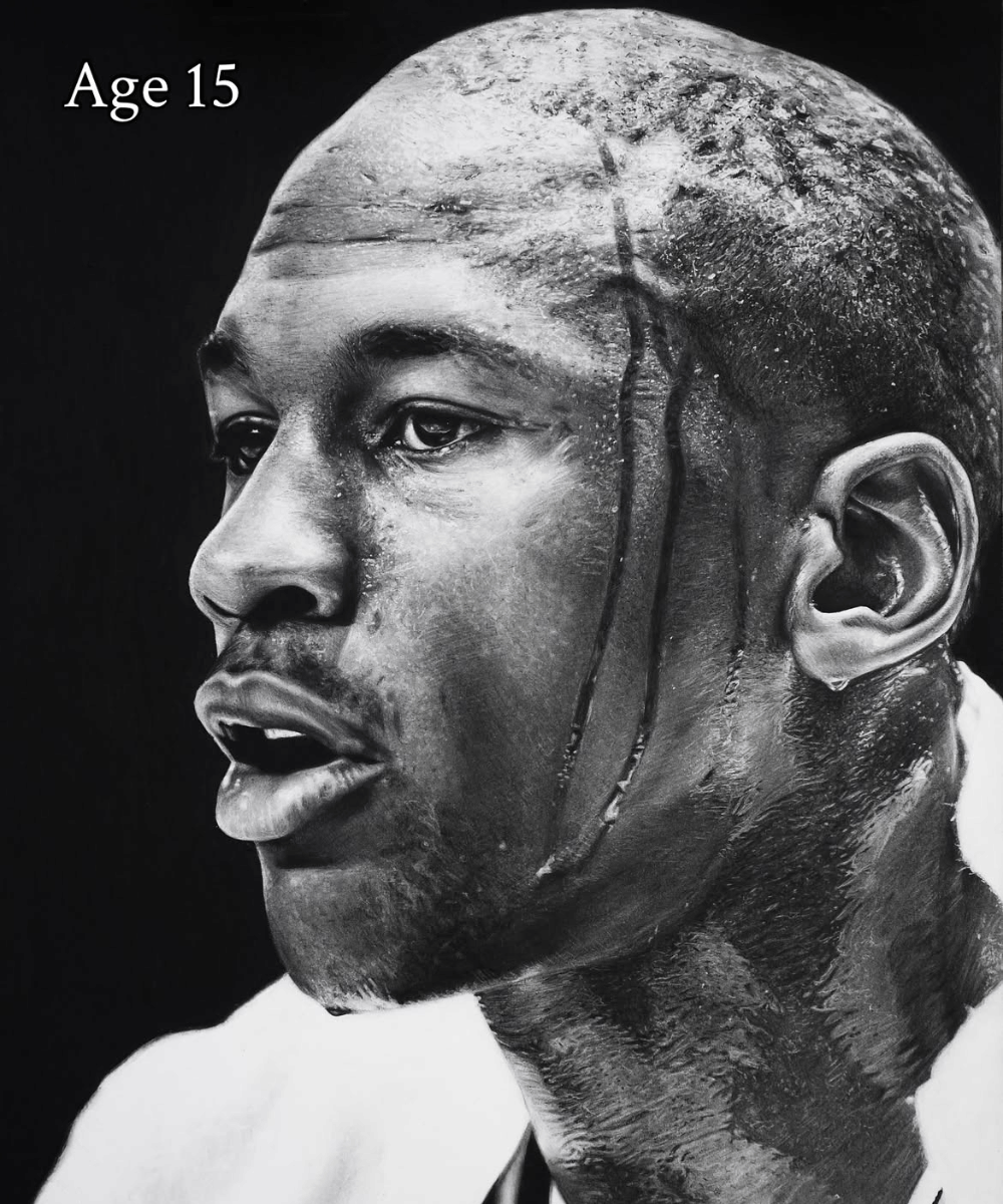 Usia 15 tahun, menggambar Michael Jordan dengan detail keringat