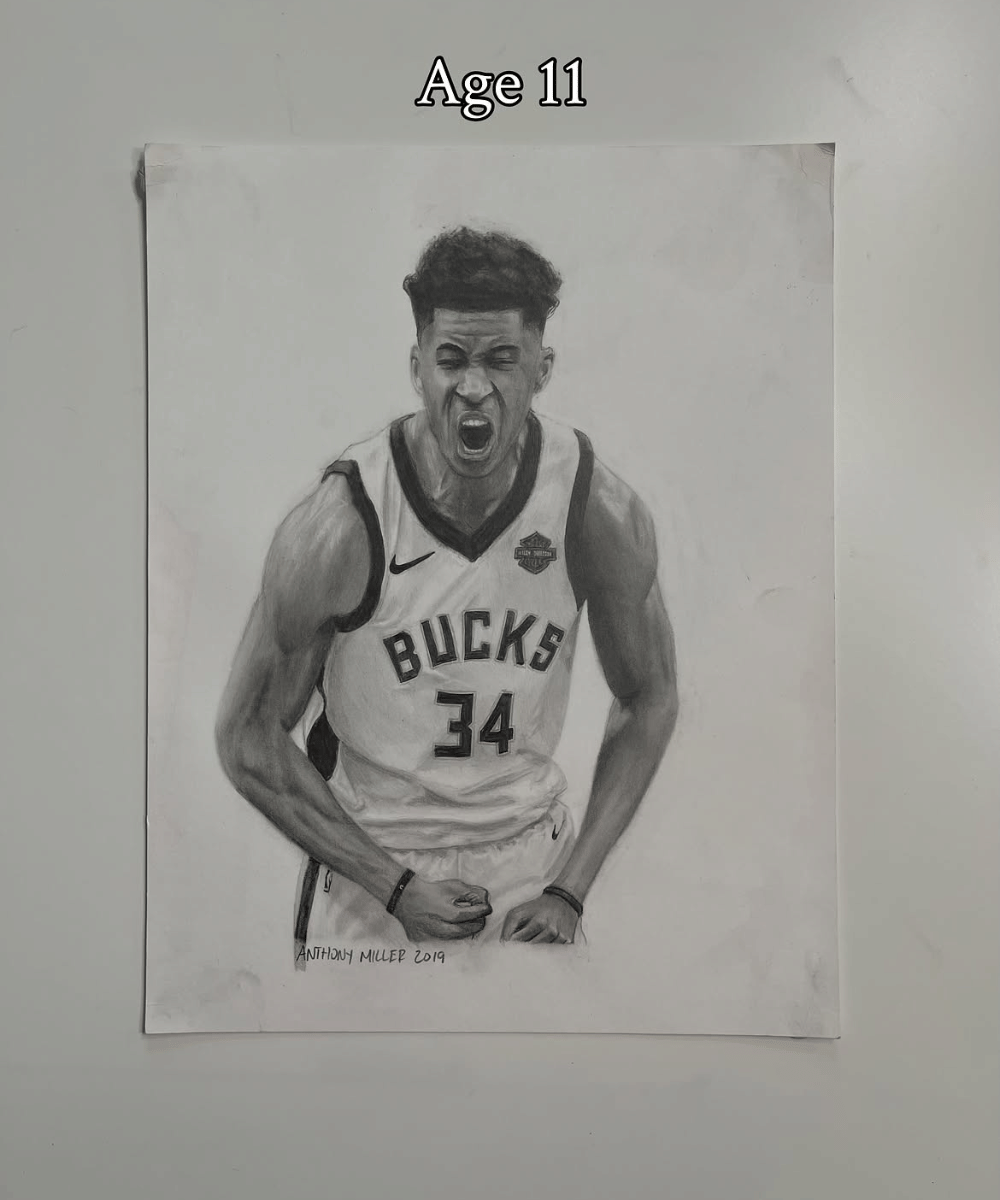 Usia 11 tahun, menggambar Giannis Antetokounmpo