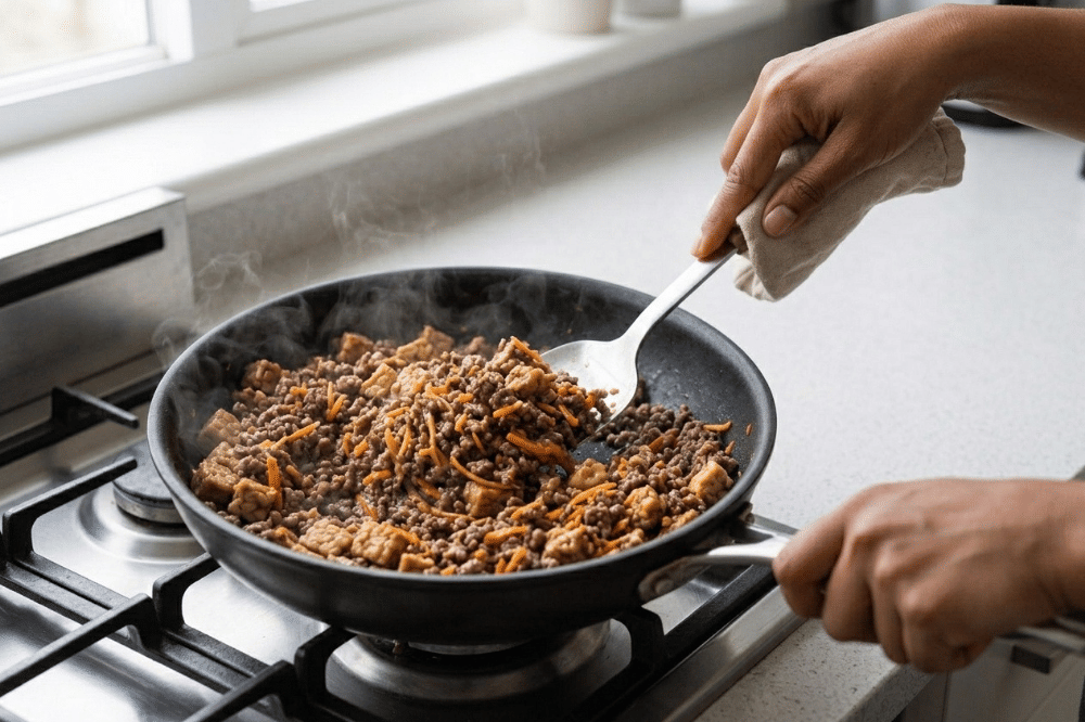 Cara membuat bubur daging, tempe, dan wortel