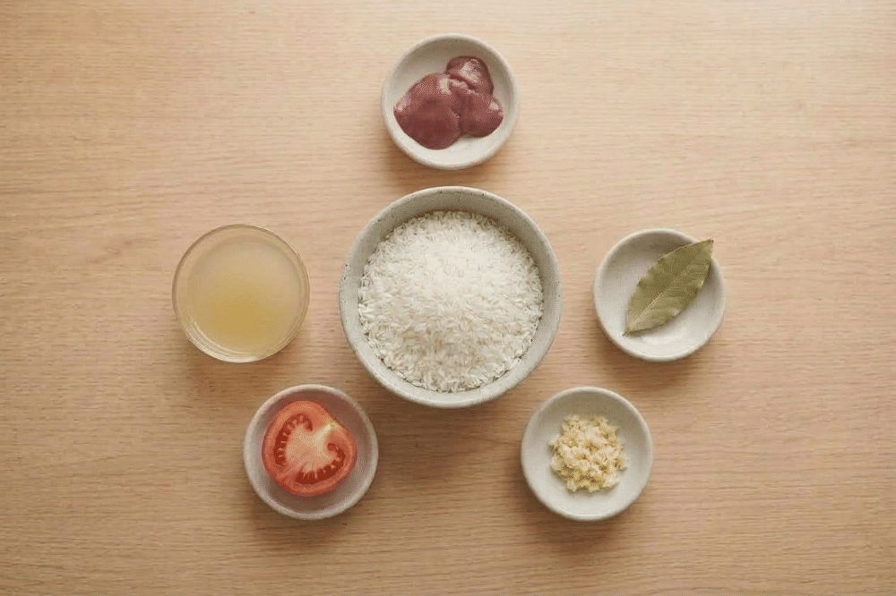 Bahan-bahan bubur hati ayam tomat