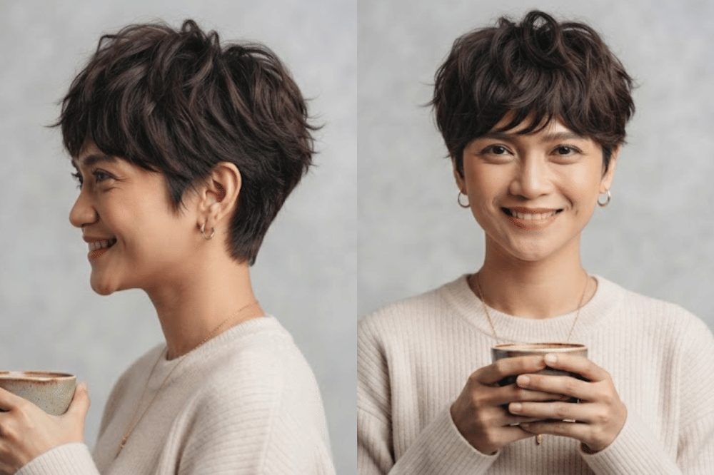 Textured pixie cut untuk kesan playful dan bervolume
