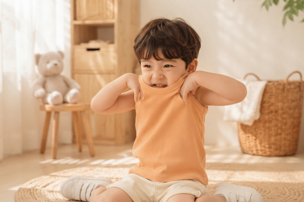 Anak usia 2 tahun memakai baju