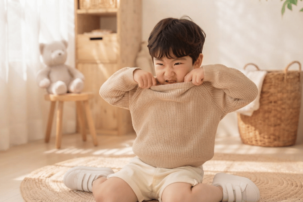 Anak usia 4 tahun memakai sweater