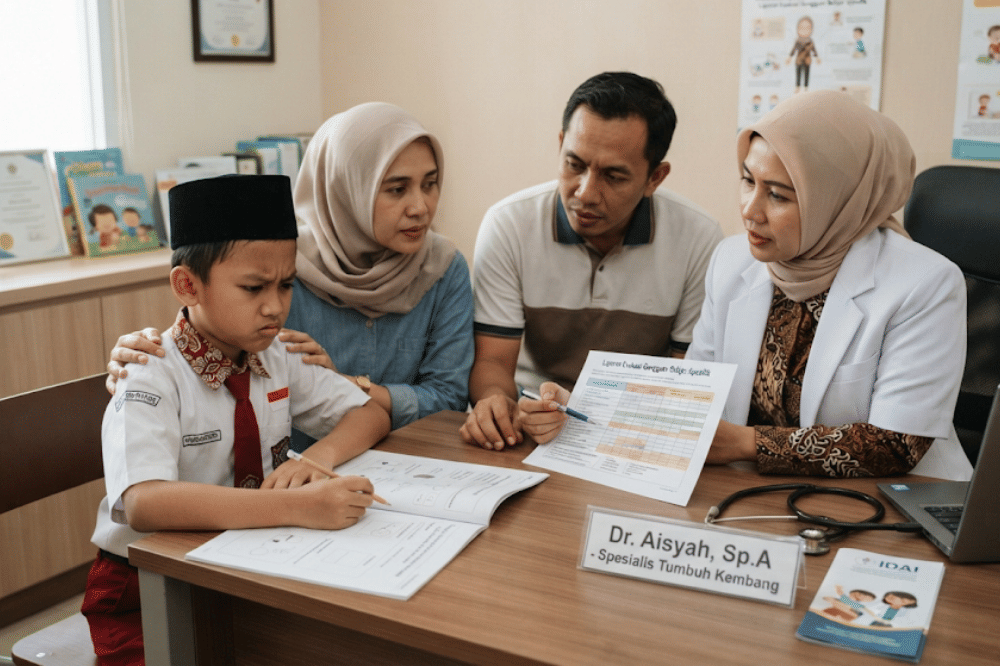 Orangtua dan anak bersama dokter spesial anak