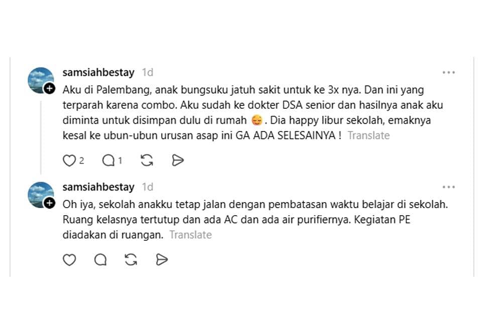 Anak mengalami sakit karena asap yang tak kunjung reda