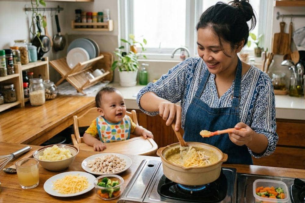 Cara membuat bubur kentang keju ayam untuk MPASI