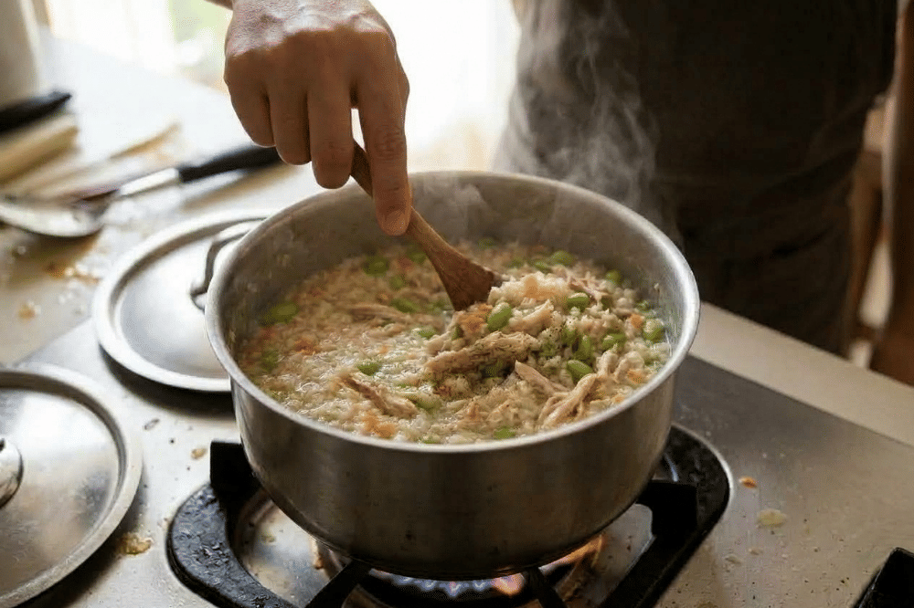 Cara membuat bubur ikan kembung dan edamame