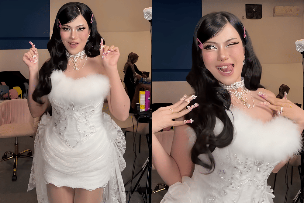 Hanum Mega: Tampil ala princess gyaru dengan gaun renda dan aksen bulu