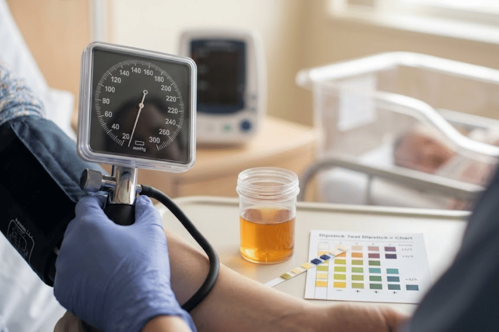 Lonjakan tekanan darah tinggi dan protein dalam urine