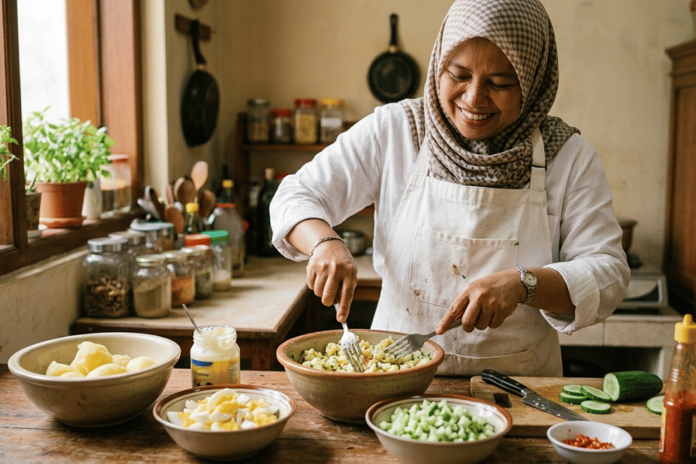 Cara membuat smashed potato salad
