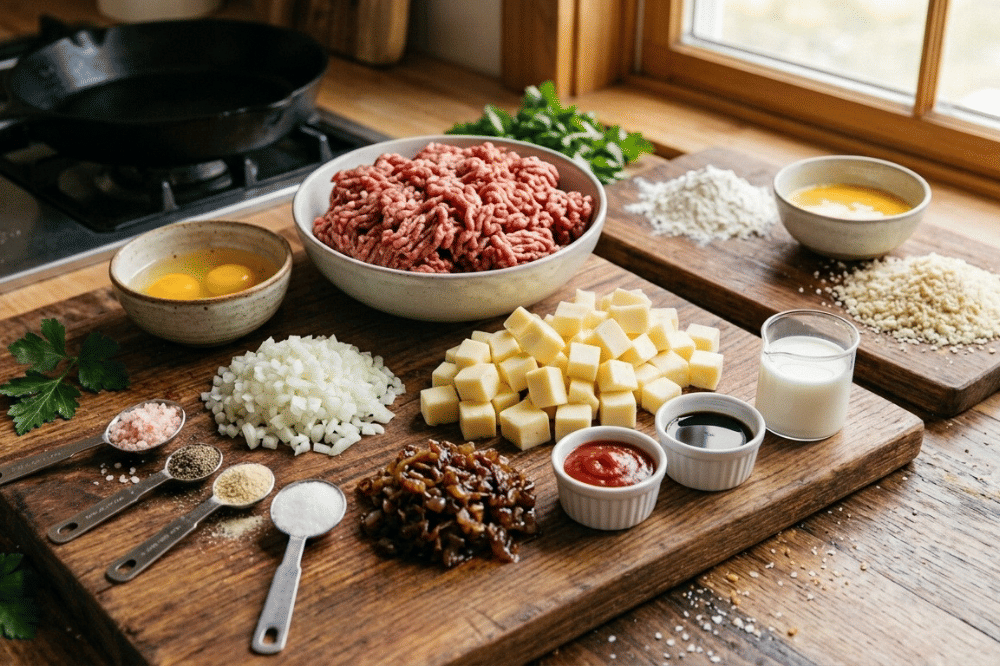 Bahan-bahan beef patty mozzarella