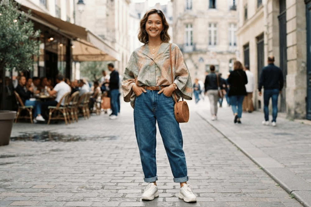Blouse batik oversized dan boyish jeans