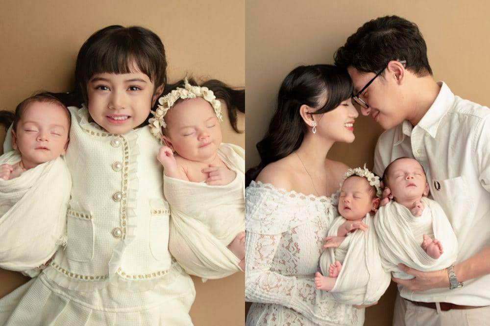 Newborn Photoshoot Anak Kembar Nanda Arsyinta Bersama Keluarga, Gemas!
