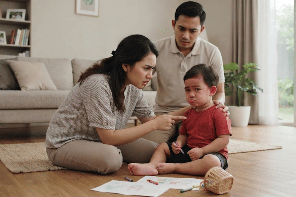 Anak yang menangis dimarahi oleh orangtuanya