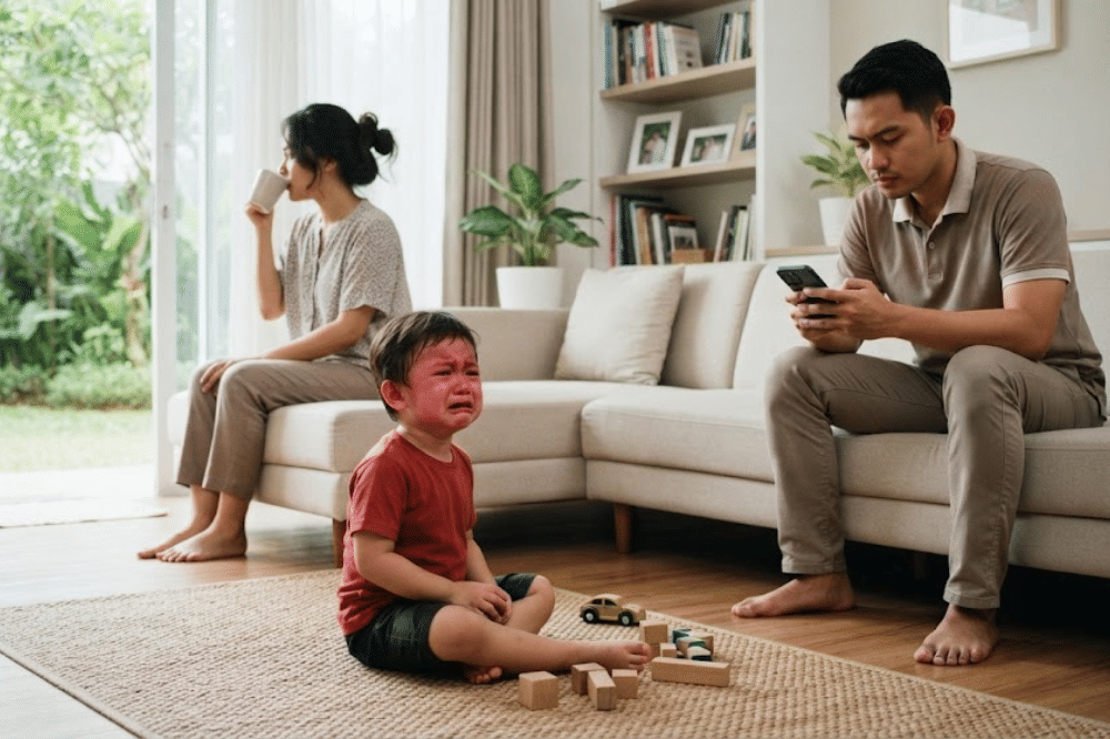 Anak yang menangis diabaikan oleh orangtuanya