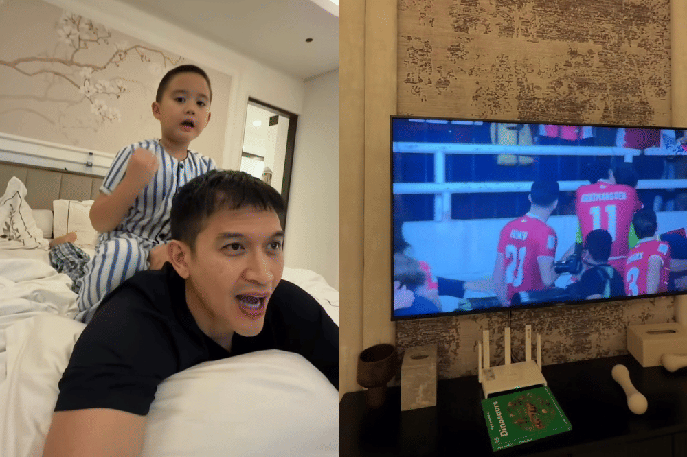 Athar terlihat gembira saat Indonesia memenangkan pertandingan